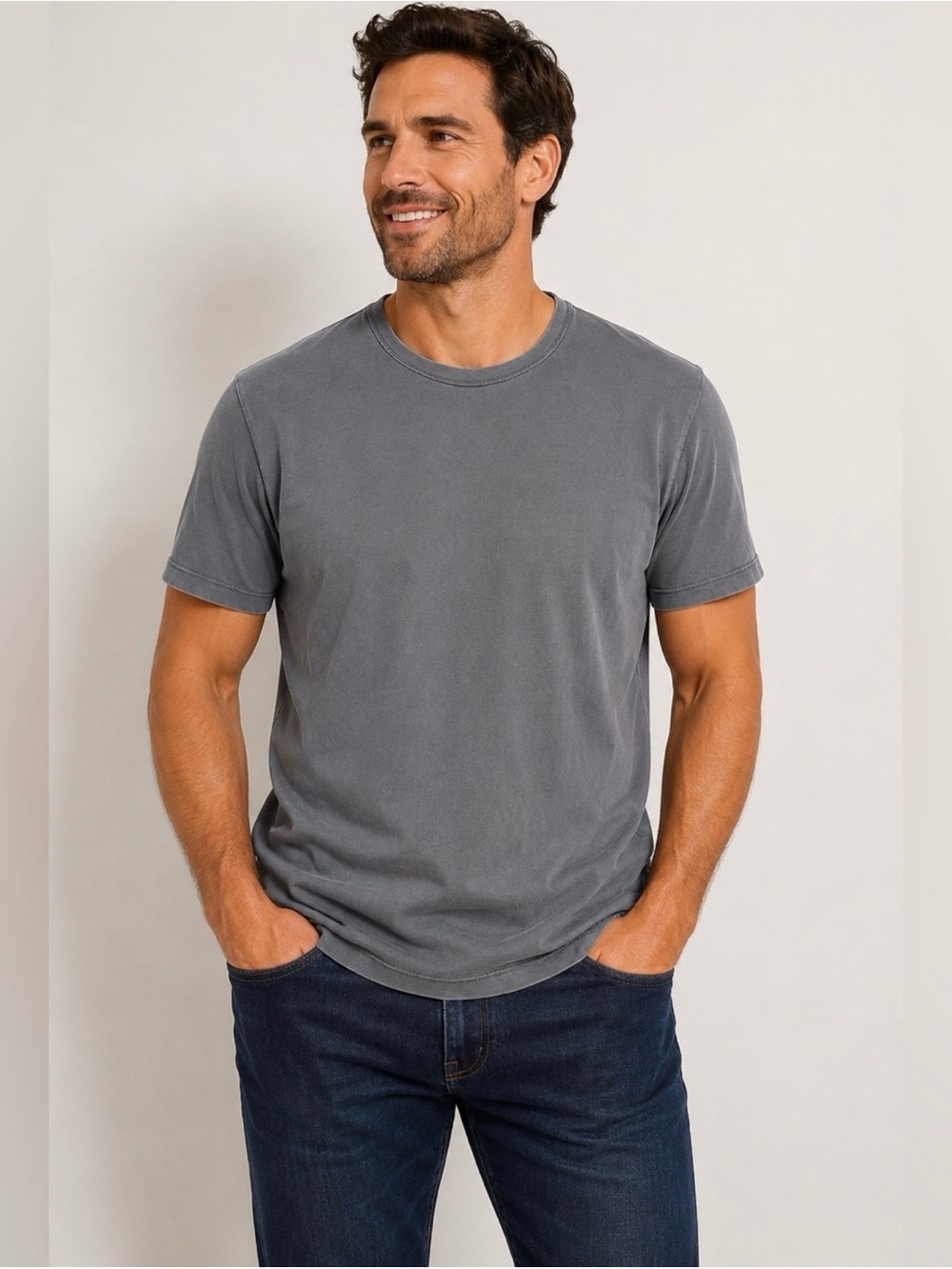 Buck Mason Mens Slub Curved Hem Tee Blue Gray Short Sleeve Crew Neck T-Shirt M